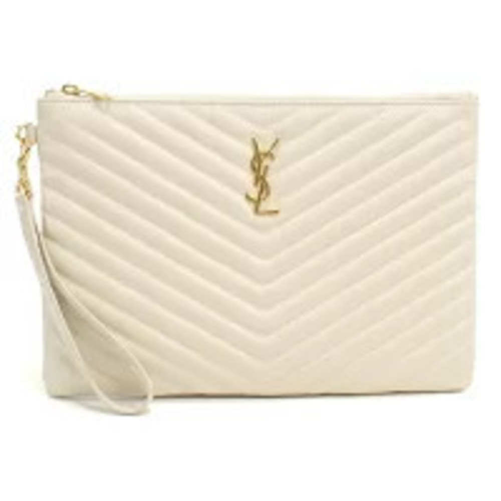 Saint Laurent Clutch Bag Monogram Leather White